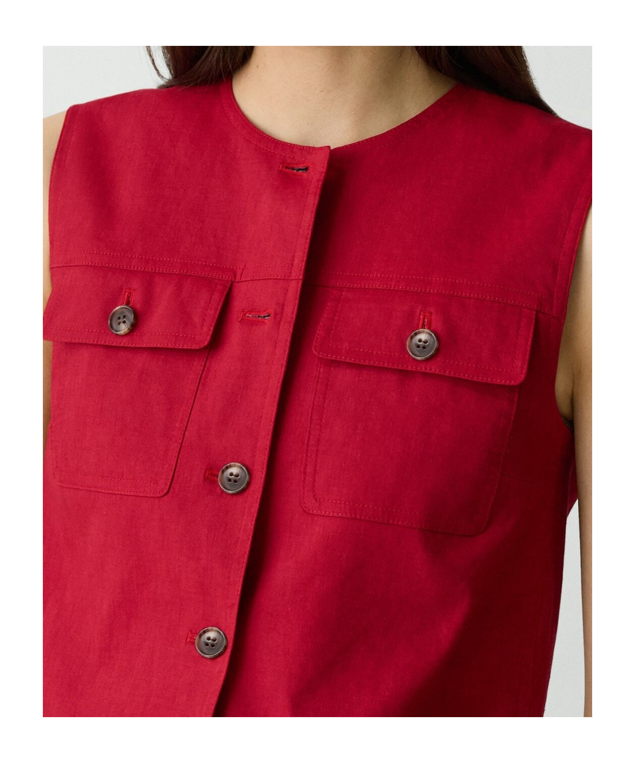 Theory Trucker Vest In Good Linen In Red