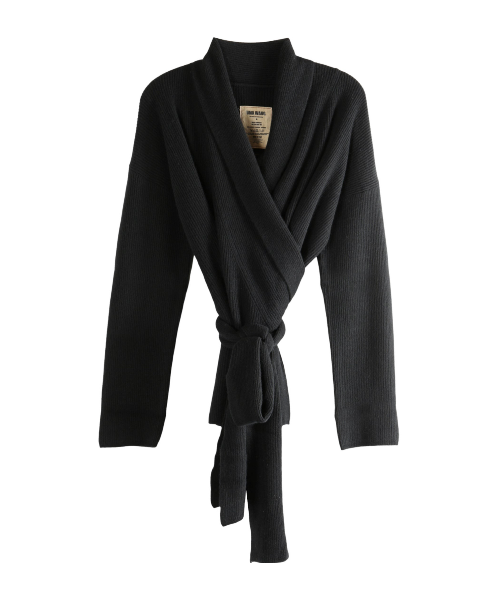 Uma Wang Wrap-tie Ribbed-knit Cardigan In Black