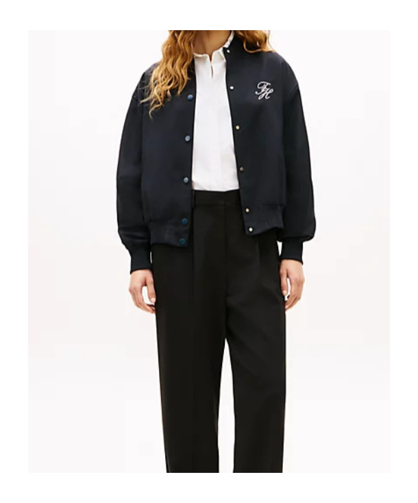 Tommy Hilfiger Timeless Wool Blend Relaxed Bomber Jacket In Blue