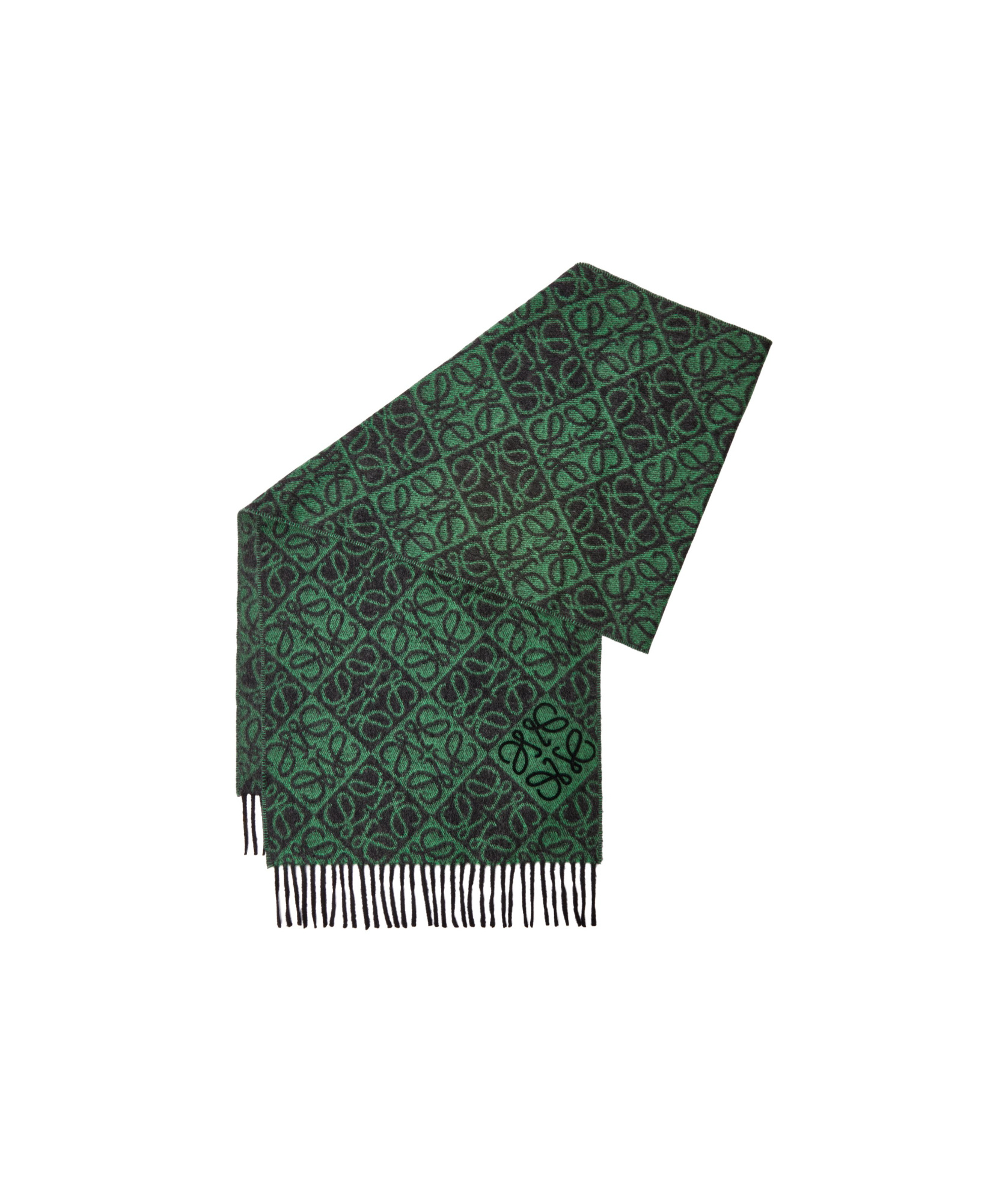 Loewe Anagram Scarf In Wool And Cashmere In Forest Green