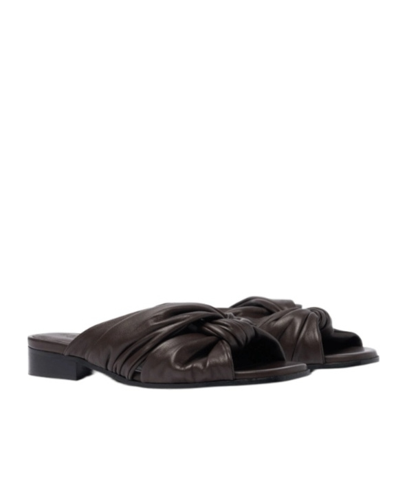 Scarosso Knotted-detail Slide Sandals In Dark Brown - Calf
