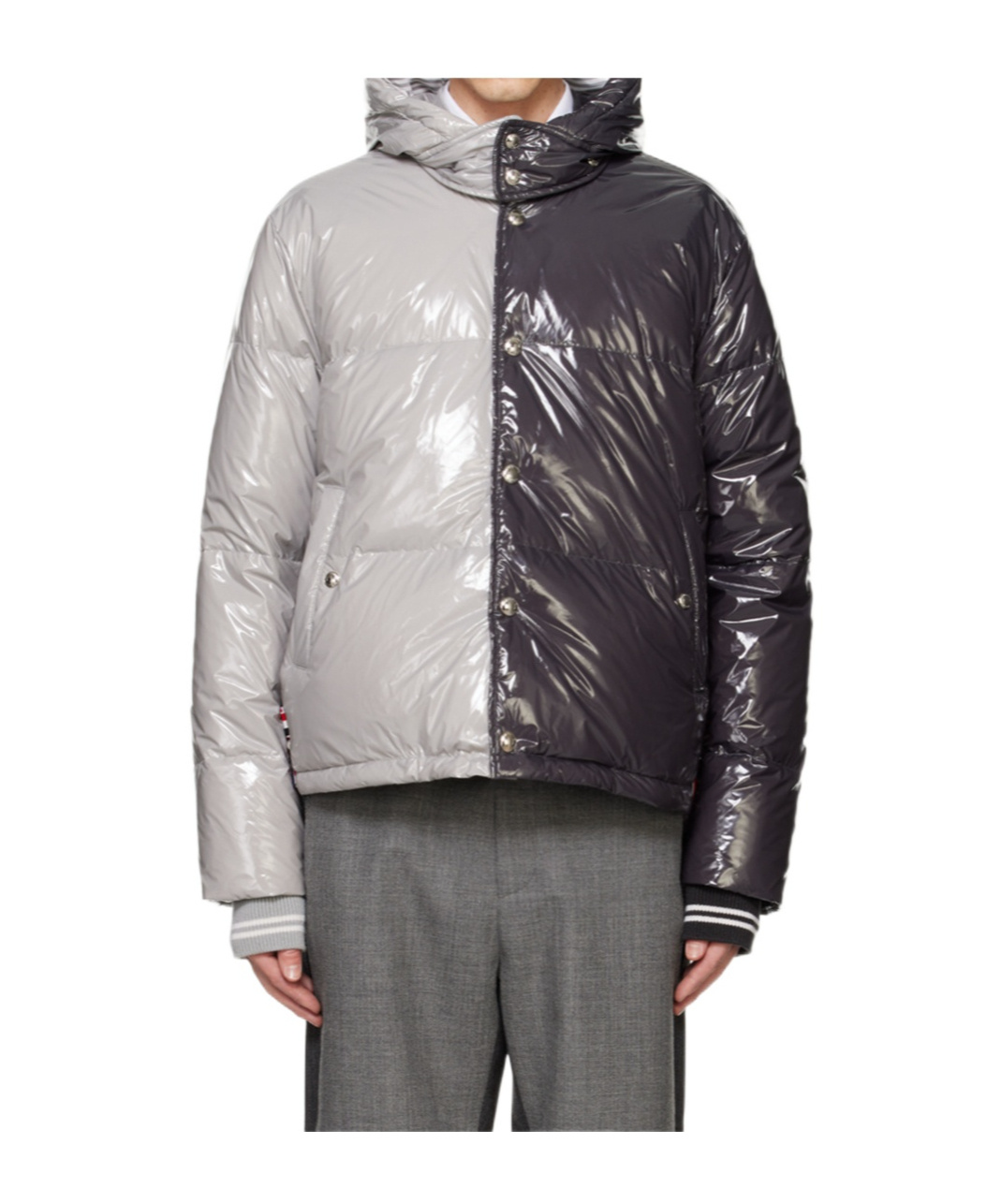 Thom Browne Colorblock Down Puffer Jacket With Removable Hood In Black