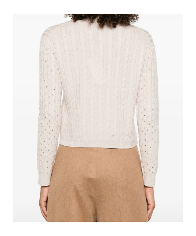 Max Mara Embellished Cable-knit Sweater In White