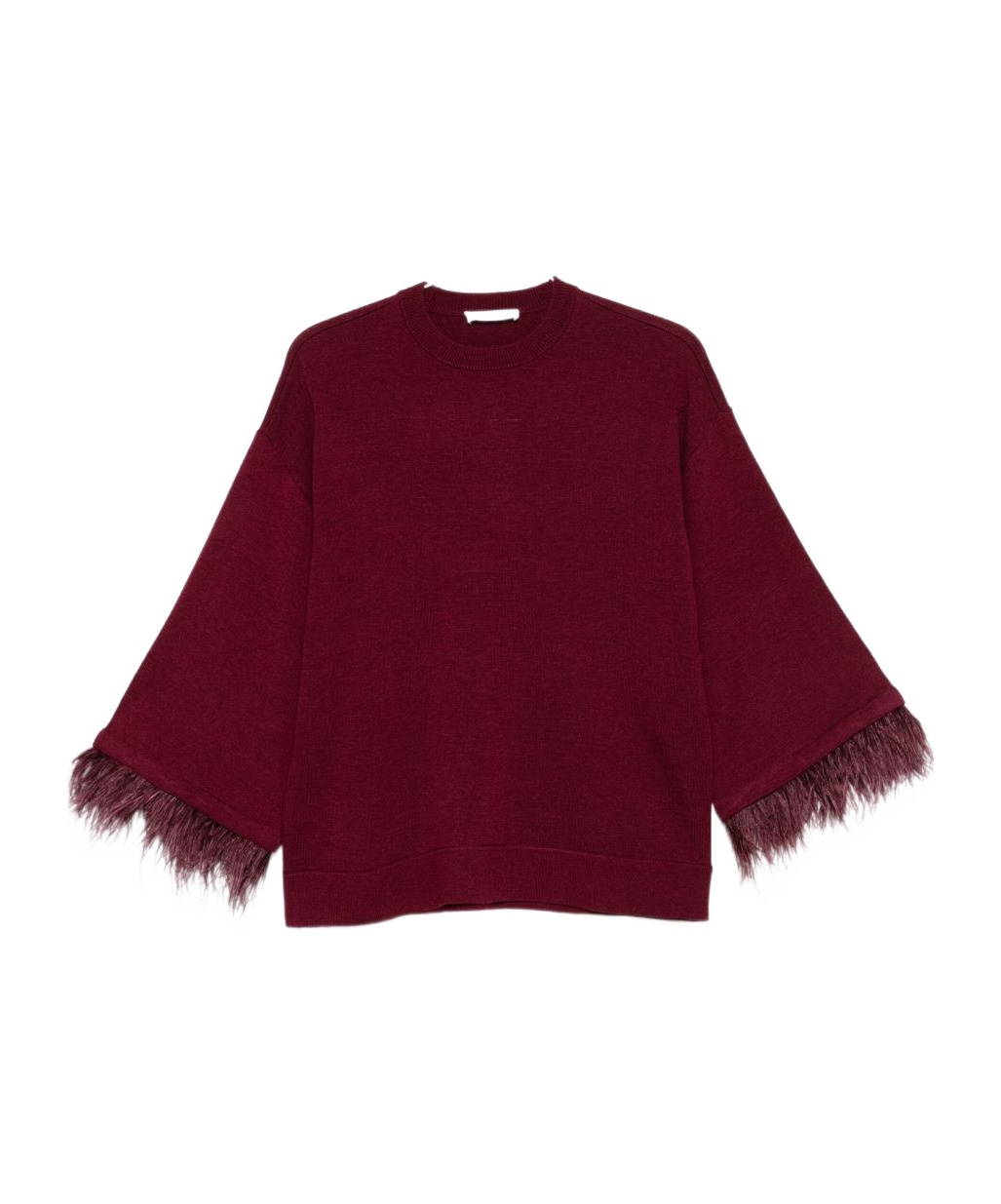 Twinset Knitted Sweater With Feather Trim At The Hood In Burgundy