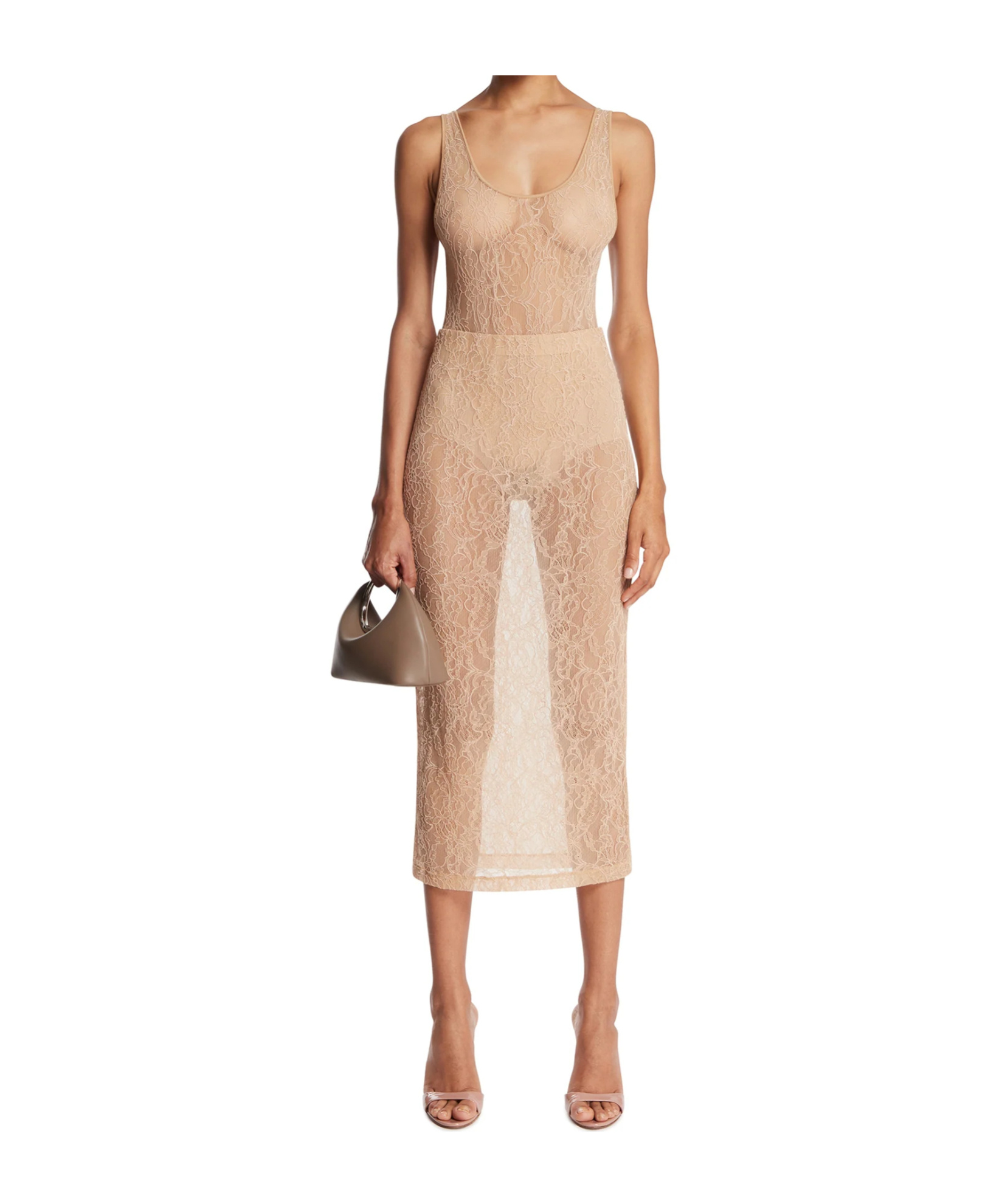 Wardrobe.nyc Lace Vest Bodysuit In Brown