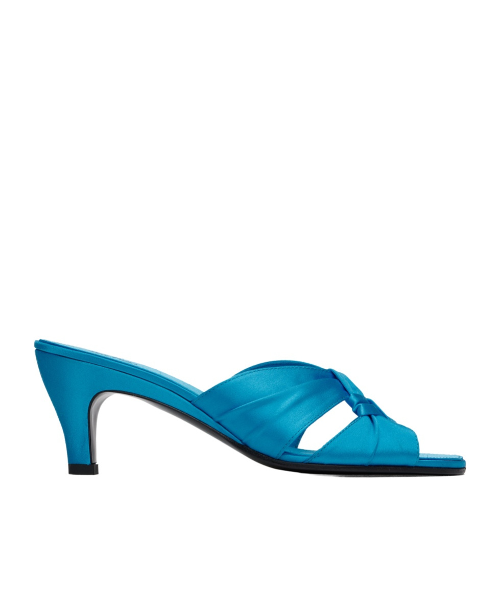 The Row Soft Knot 65 Satin Mules In Blue