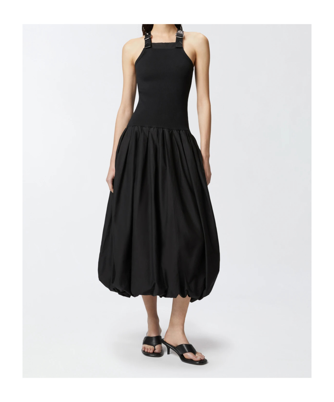 Pinko Balloon Skirt Midi Dress In Black