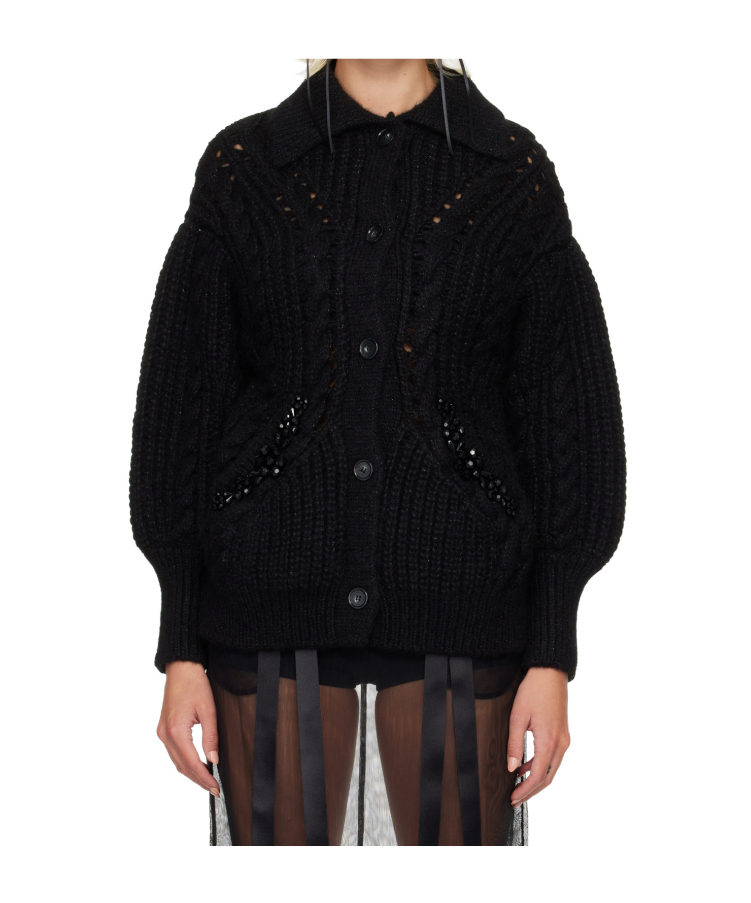 Simone Rocha Black Sculpted Chunky Knit Cardigan In Black