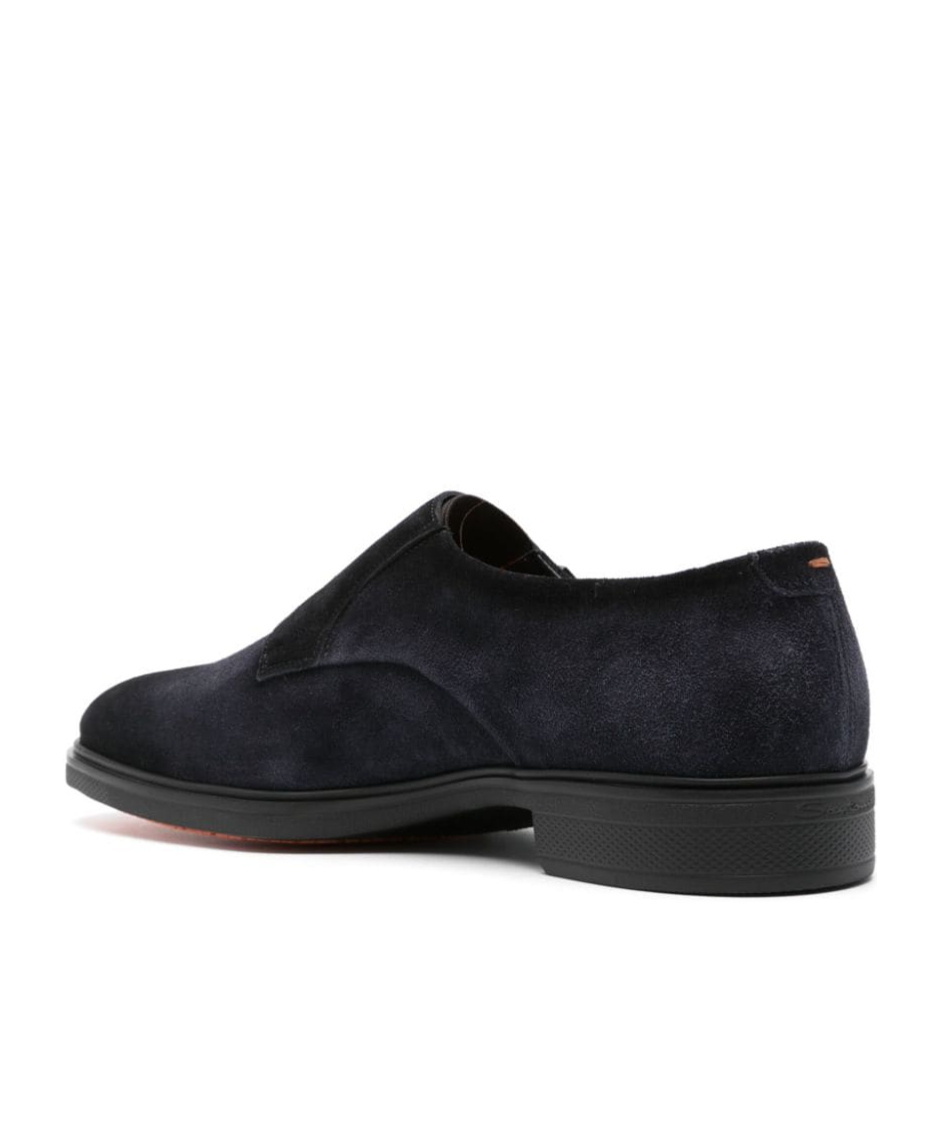 Santoni Round Toe Calf Suede Brogues With Rubber Sole In Black