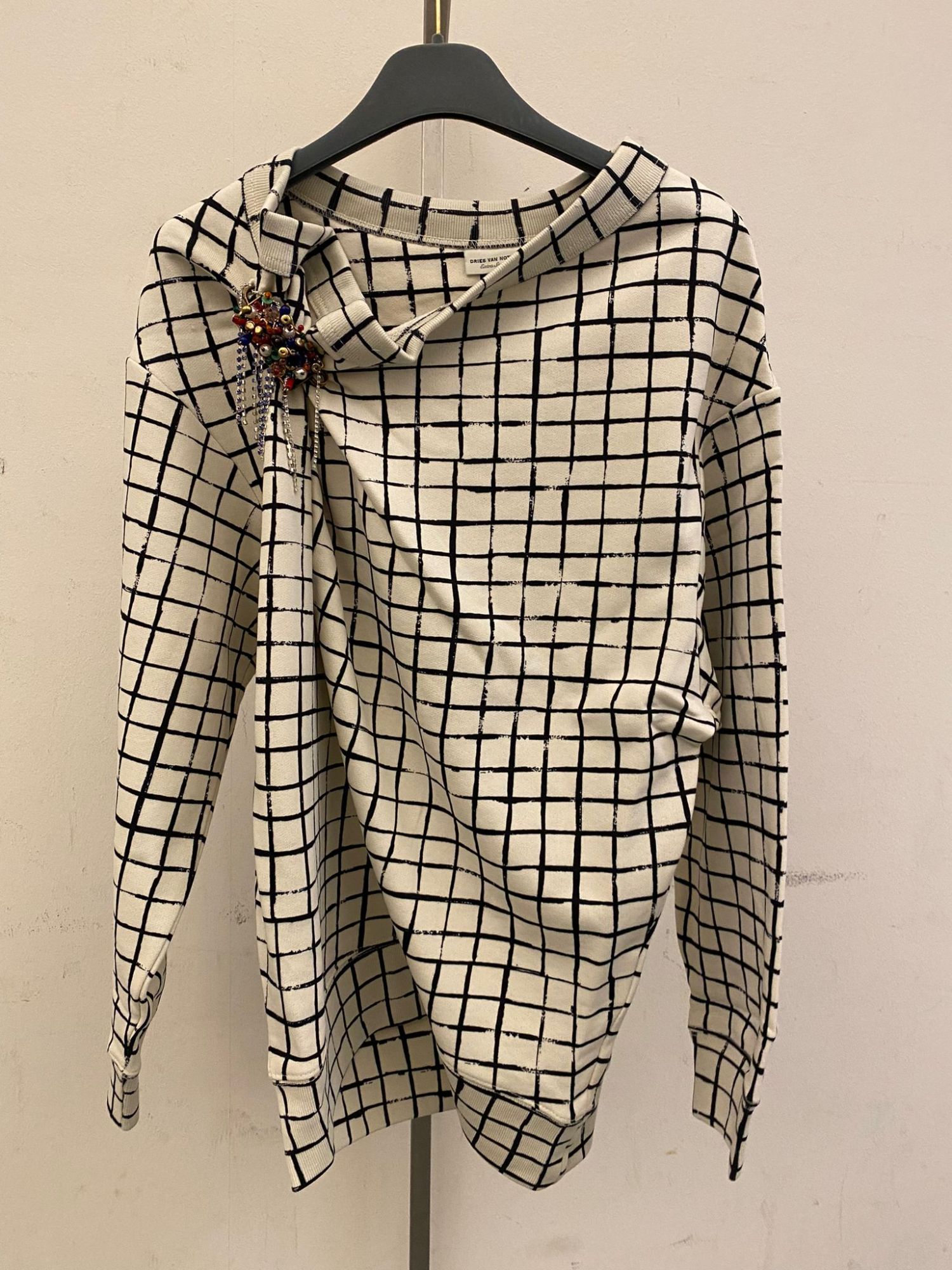 Shop Dries Van Noten Checked Sweater In Nude