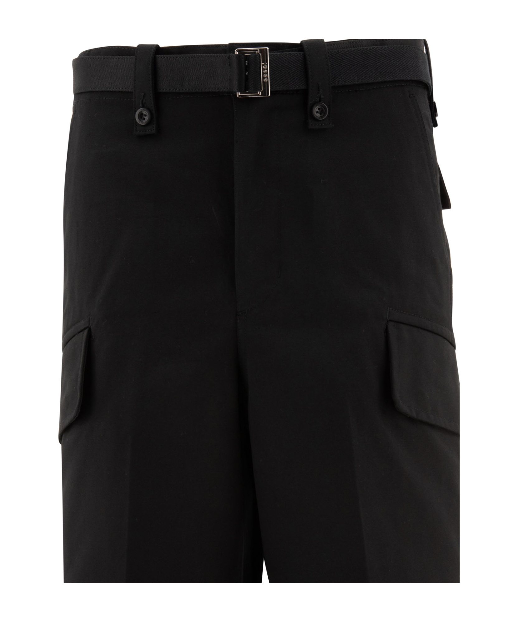 Sacai Trousers Waist Strapped Cargo Pockets In Black