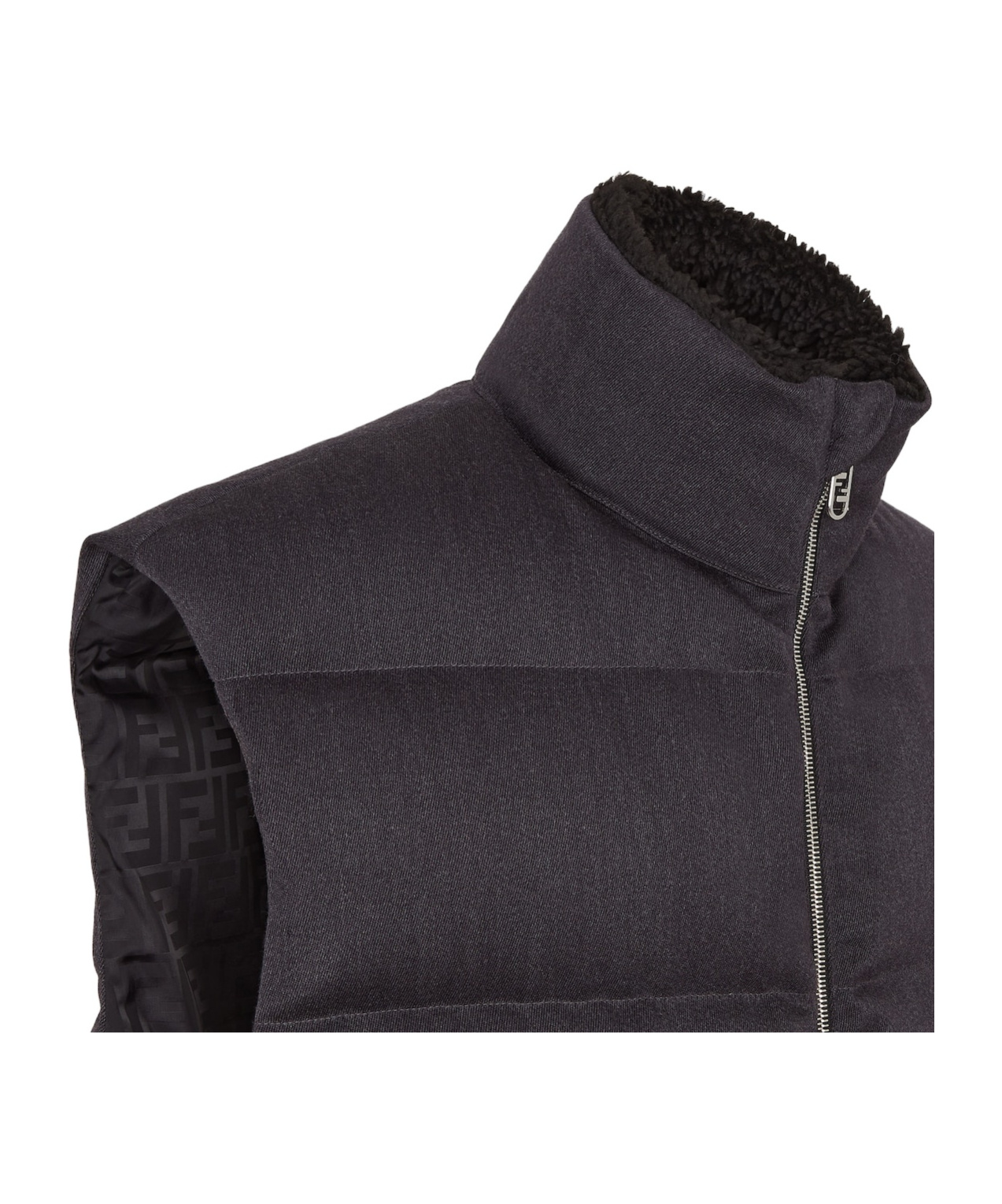 Fendi Upright Neck Down Vest In Black