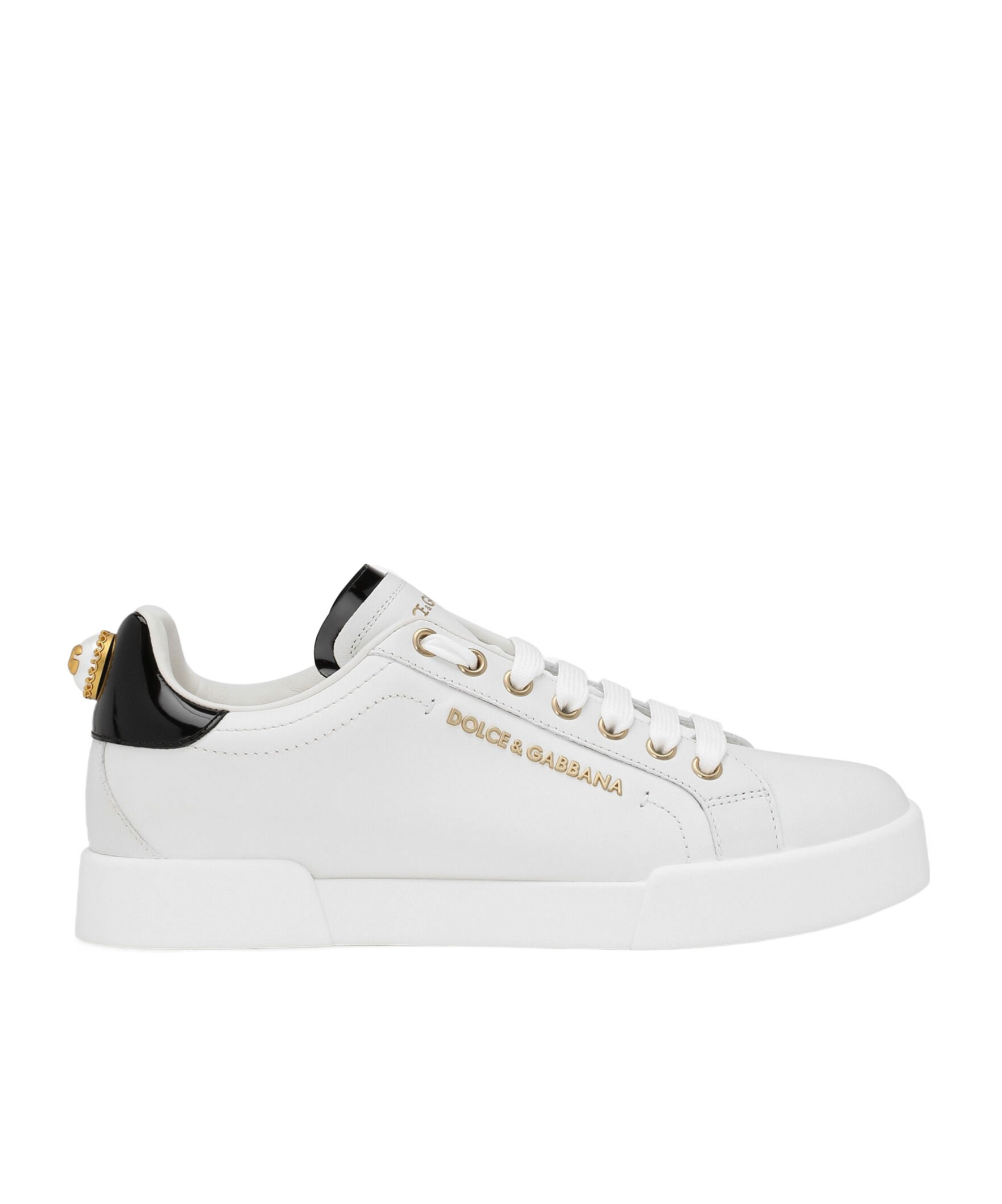 Dolce & Gabbana White Low Top Sneakers With Logo Lettering On The Tongue And Logo Detail On The Heel In Leather Woma In White