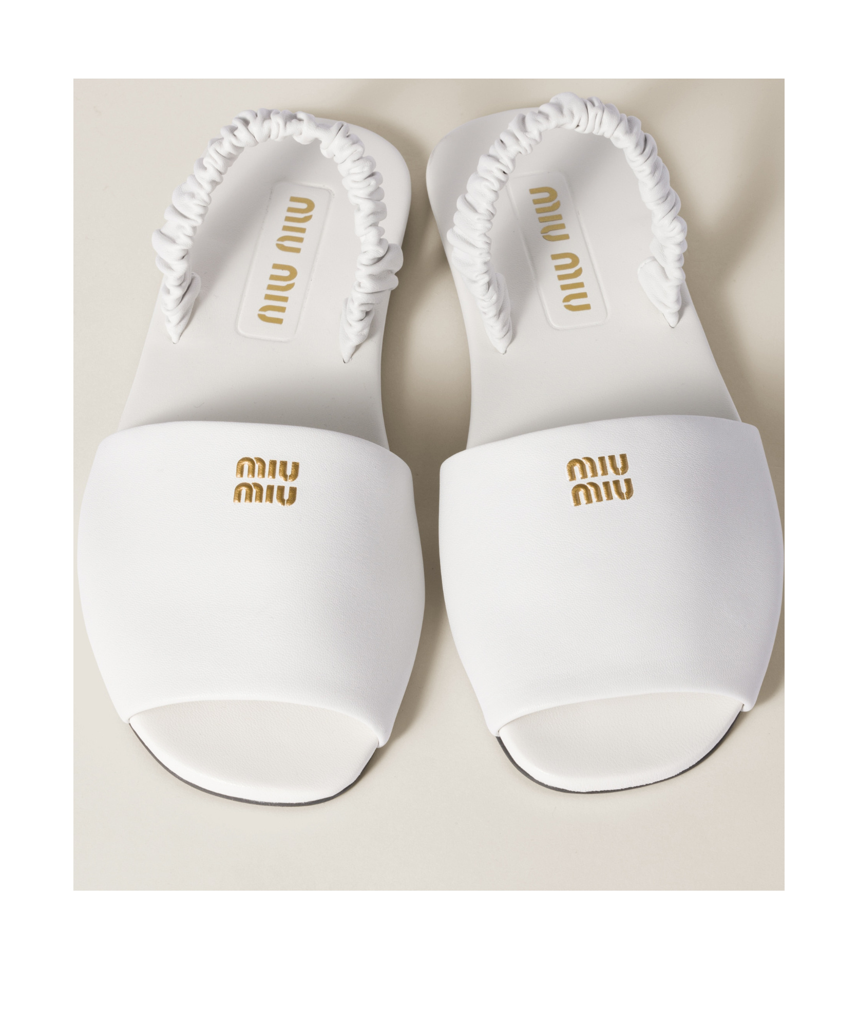Miu Miu Ruches Nappa Leather Sandals In White