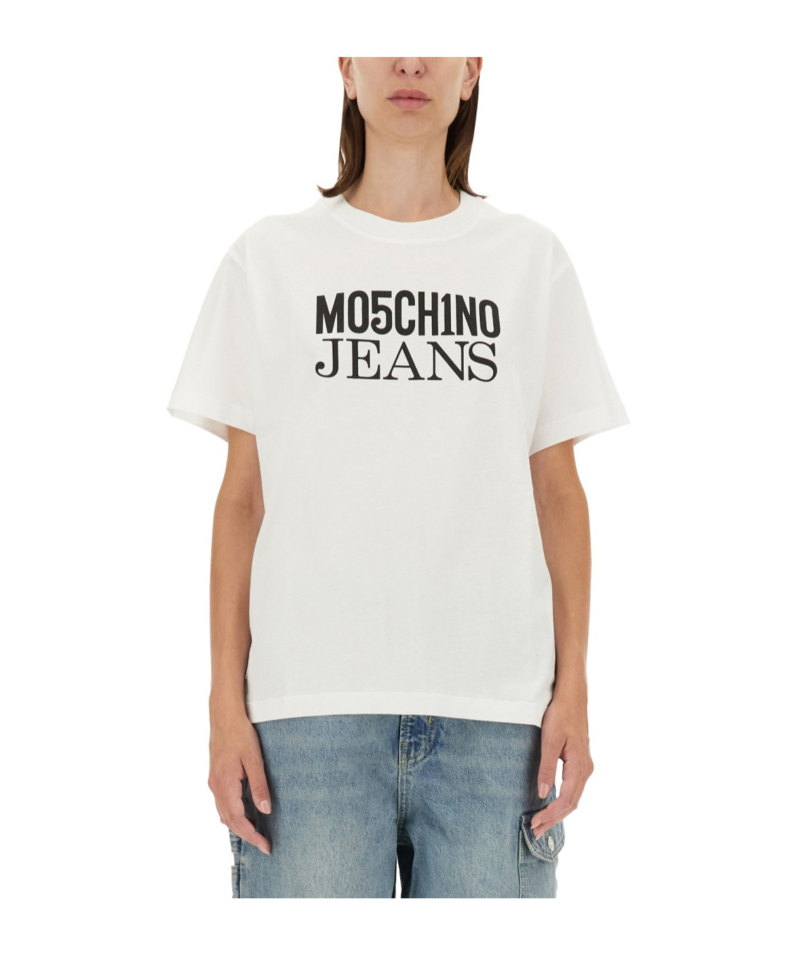 Moschino Ribbed Crew-neck Cotton T-shirt With Short Sleeves In White