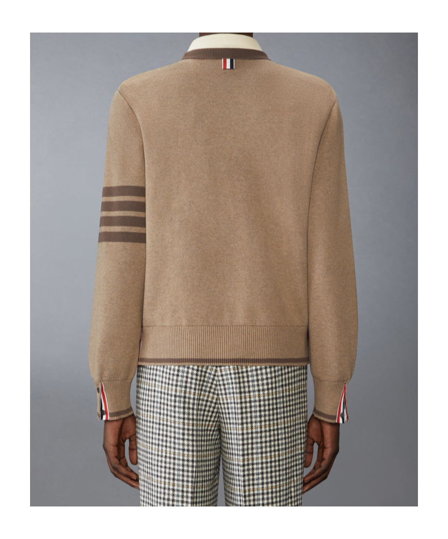 Thom Browne Milano Stitch Cotton Crewneck Sweater In Brown