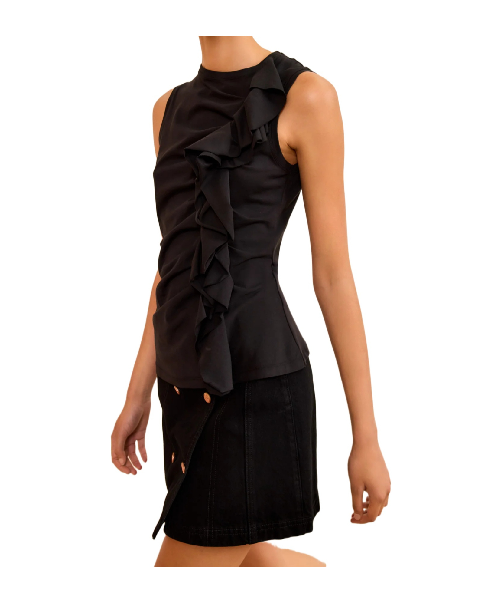 Ulla Johnson Clio Ruched Sleeveless Ruffle Top In Black