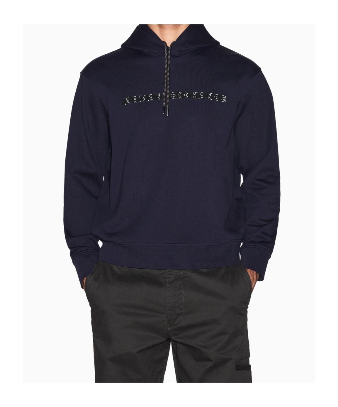 Armani Exchange Long Sleeve Hooded Sweatshirt In Blue