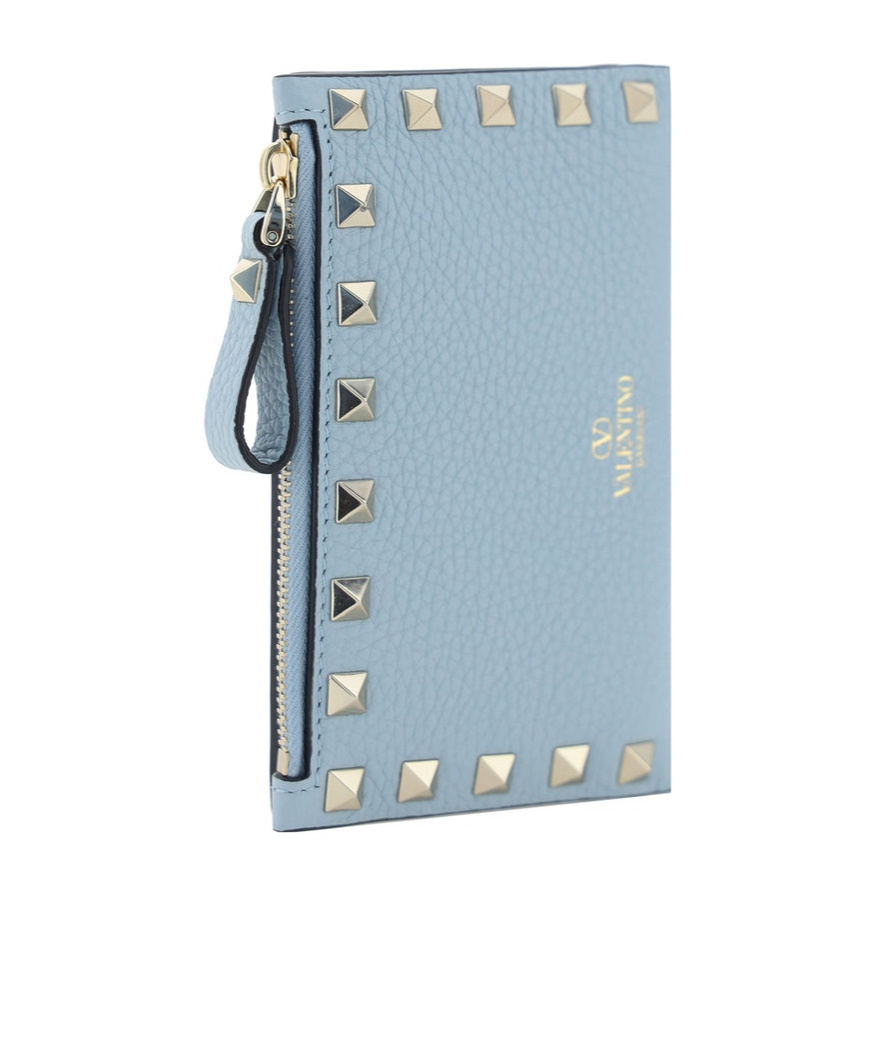 Shop Valentino Rockstud Bi-fold Cardholder In Blue