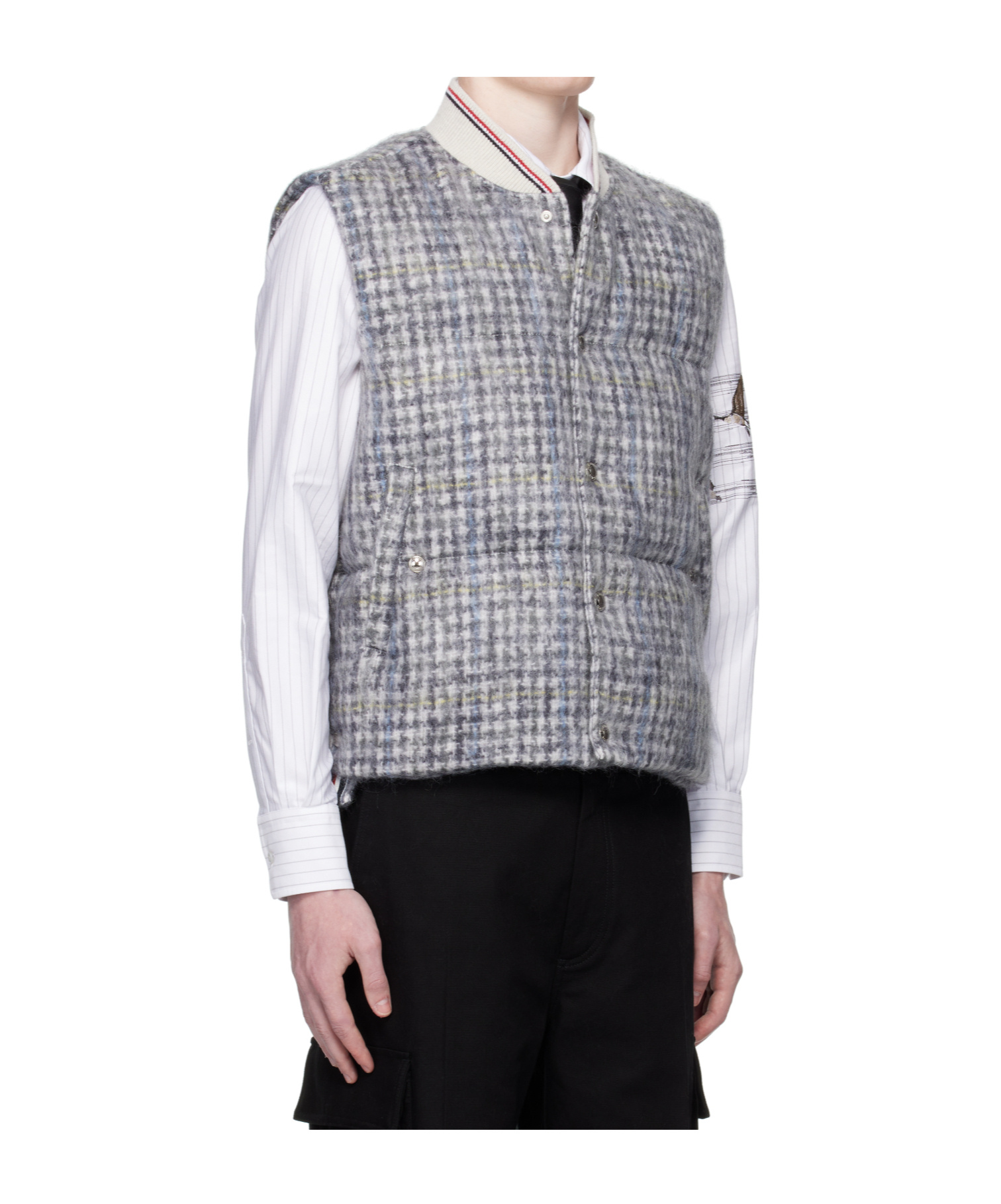 Thom Browne Gunclub Check Down Vest In Gray