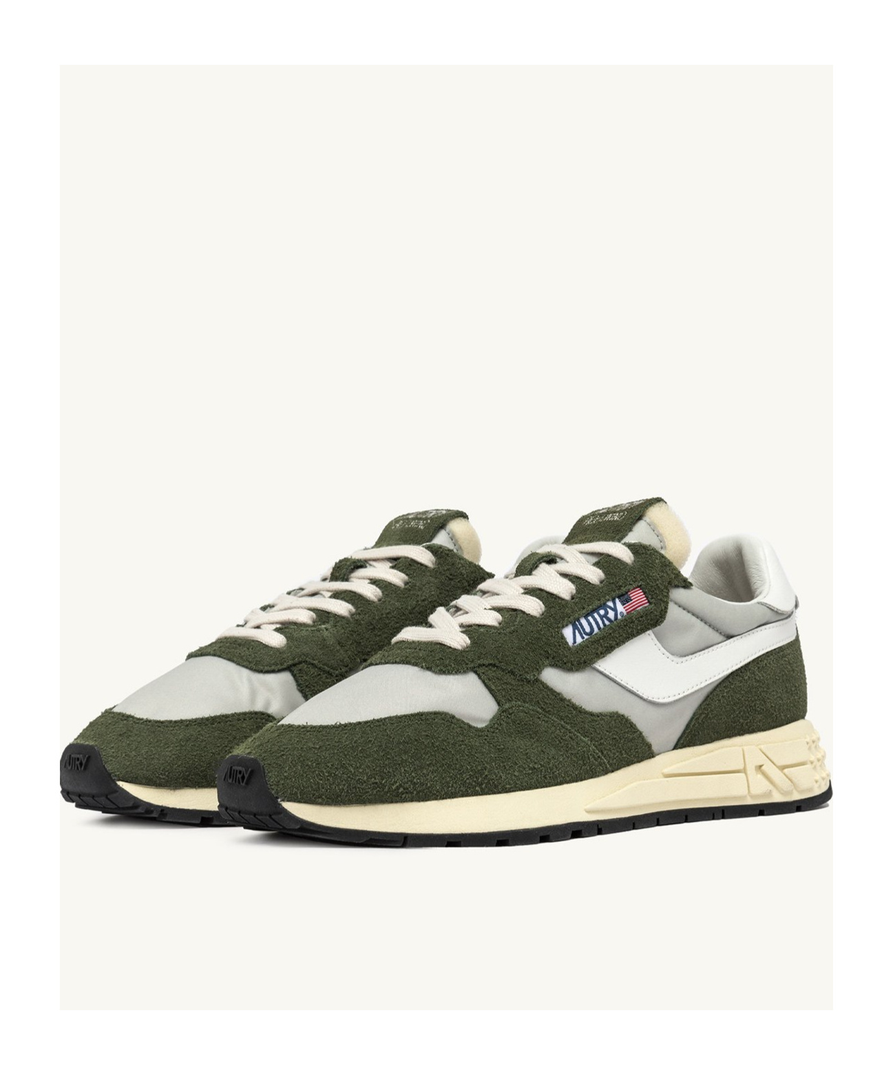 Autry Green And White Suede And Nylon Reelwind Low Sneakers In Green