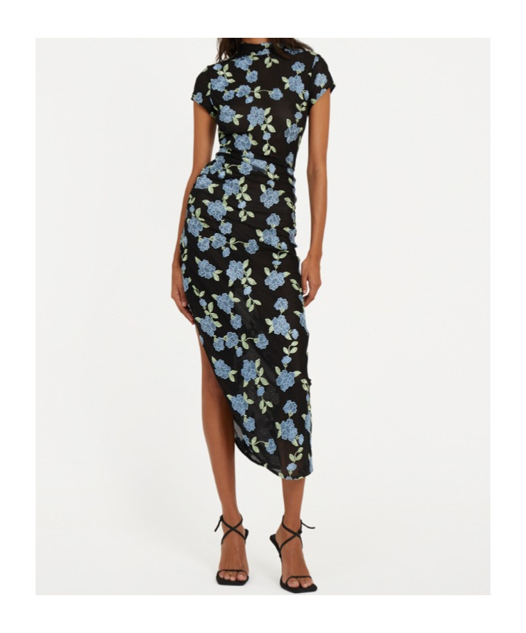Shop Rotate Birger Christensen Mesh Asymmetrical Dress In Black