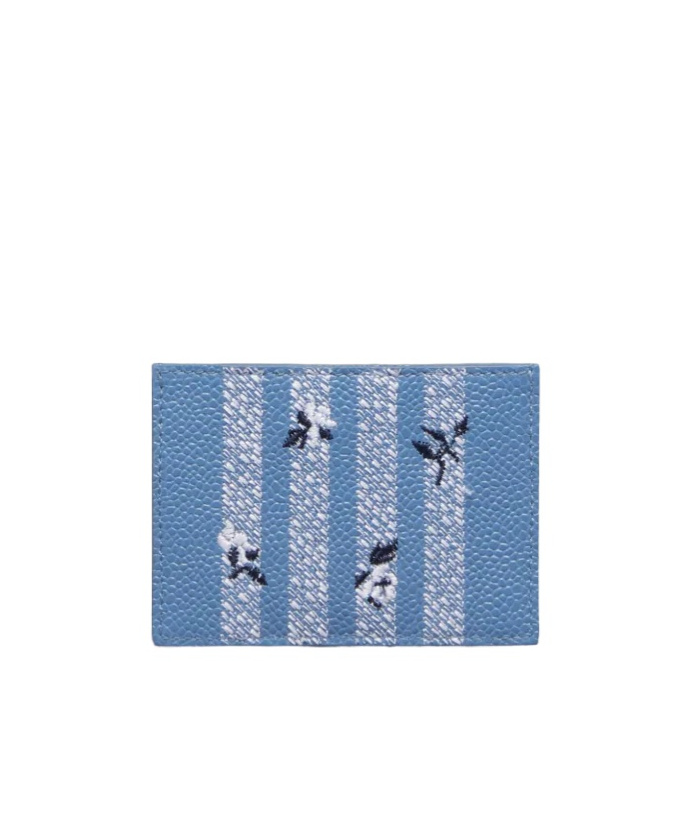 THOM BROWNE 4-BAR ROSE-EMBROIDERED LEATHER CARDHOLDER