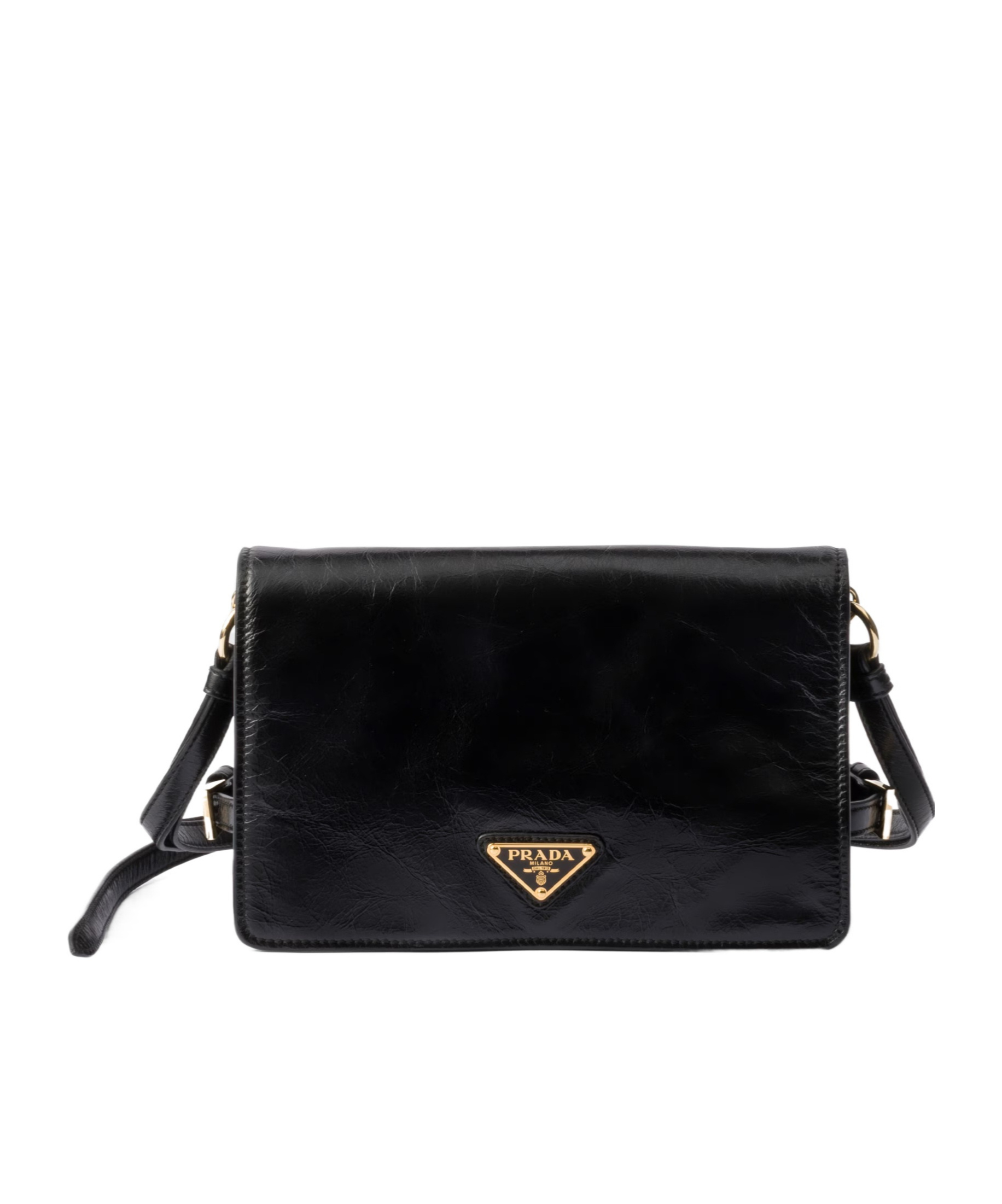 Prada Flap Soft Leather Shoulder Bag In Black