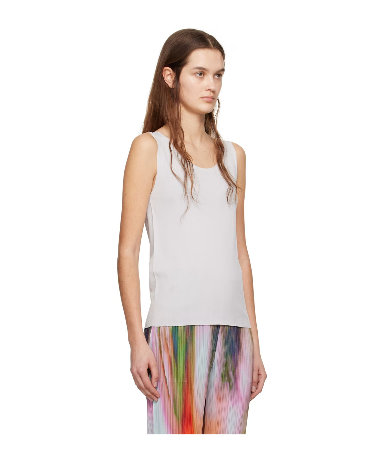 Shop Issey Miyake Low Round Neck Design Vest In Multicolor