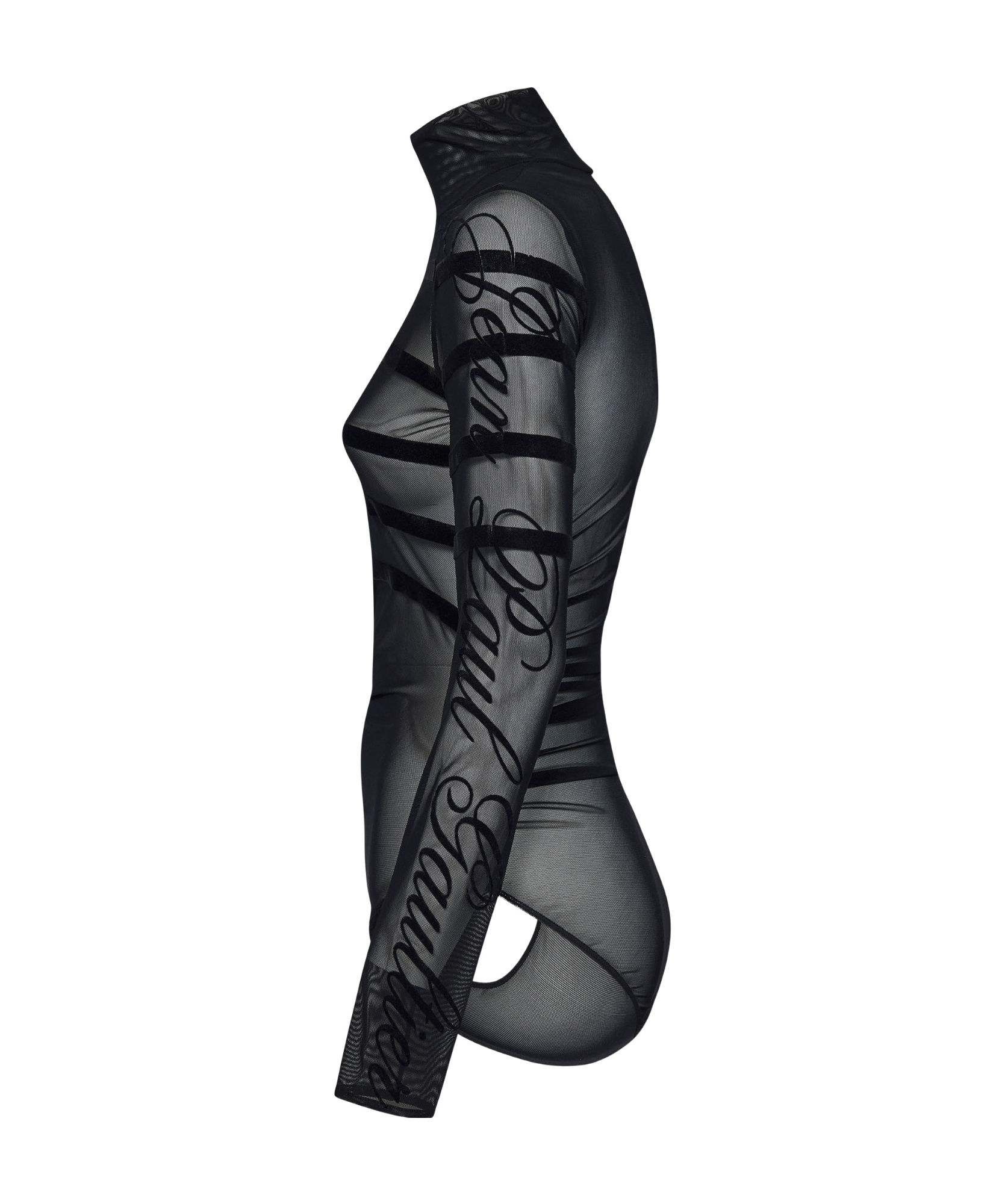 Jean Paul Gaultier Drapped Mesh Body With Flock Gaultier And Mariniere In Black