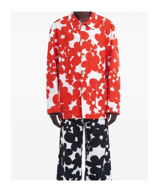 Shop Marni Floral-print Cotton Jacket In Red