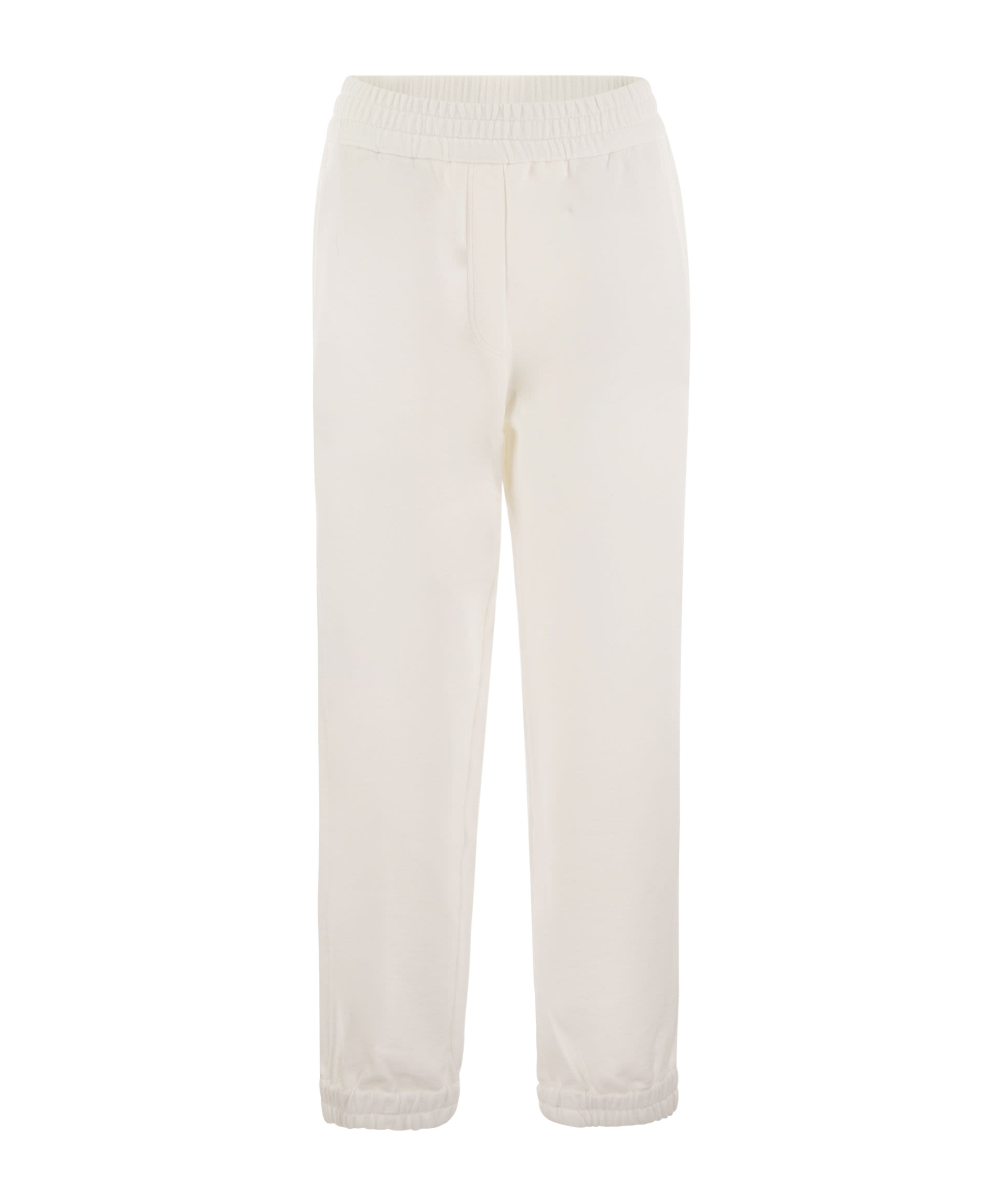 Brunello Cucinelli Track Trousers In Light Cotton Fleece In White