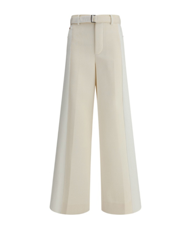 Sacai Wide Leg Denim Trousers With Button Detail In White