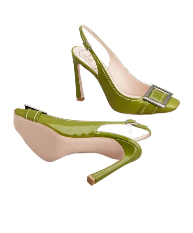 Roger Vivier Trompette Slingback Pumps In Patent Leather In Green