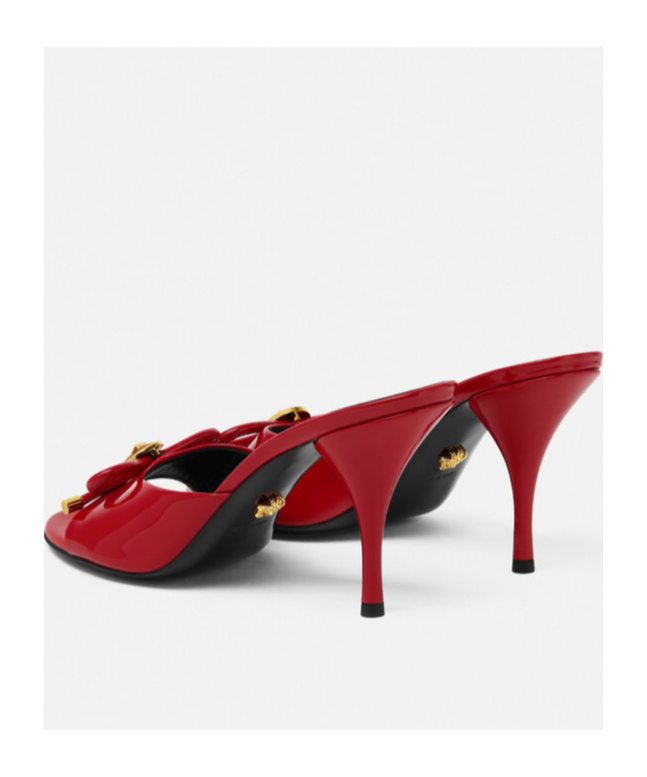 Versace Opera Bow 85 Leather Mules In Red