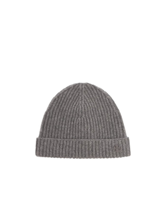 Tory Burch Logo Embroidered Ribbed Cashmere Beanie