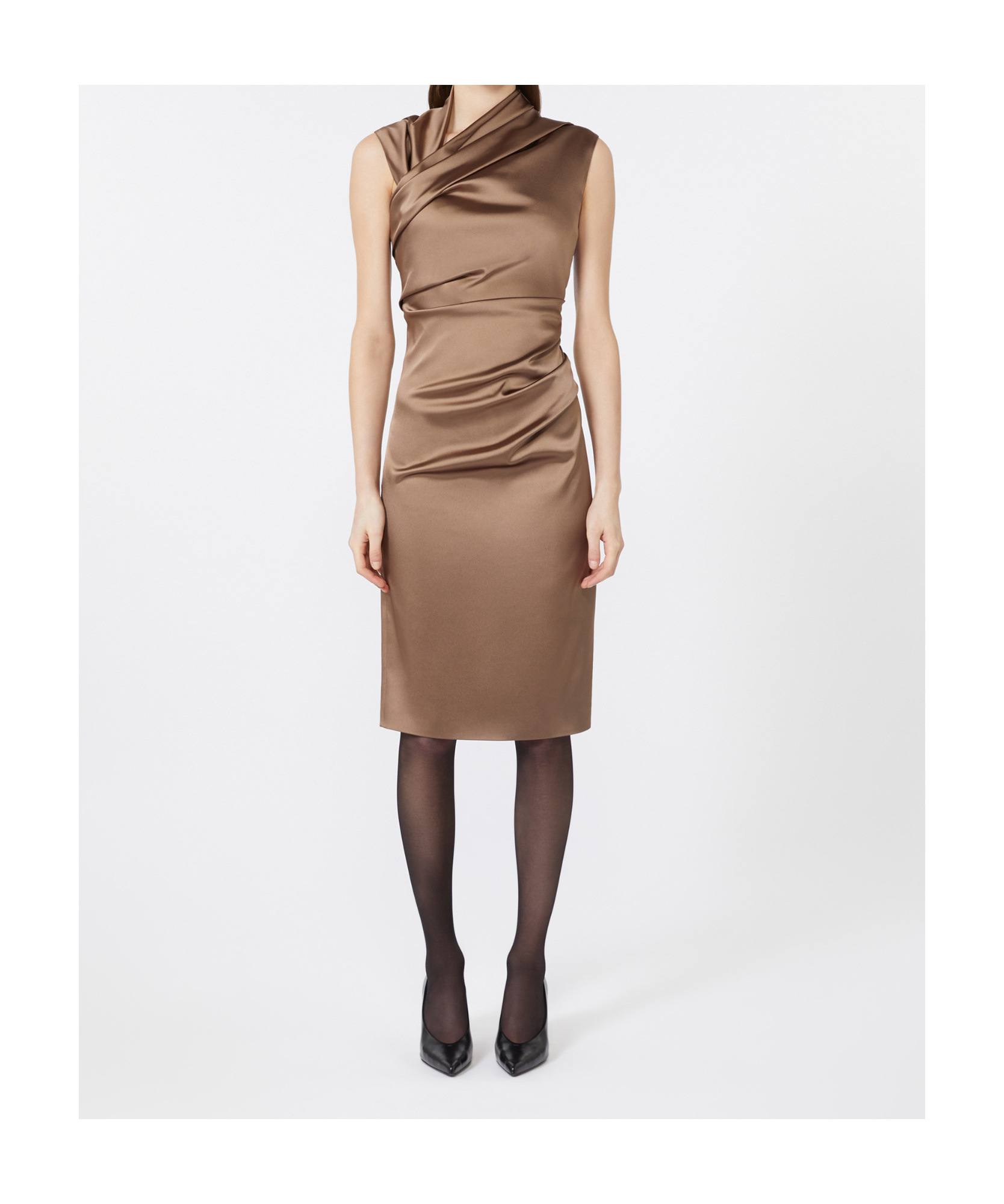 Max Mara Stretch Satin Midi Dress In Brown