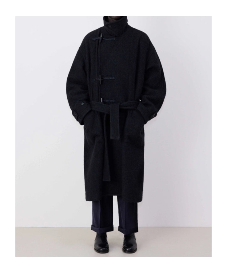 Lemaire Belted Felted Duffle Coat In Black