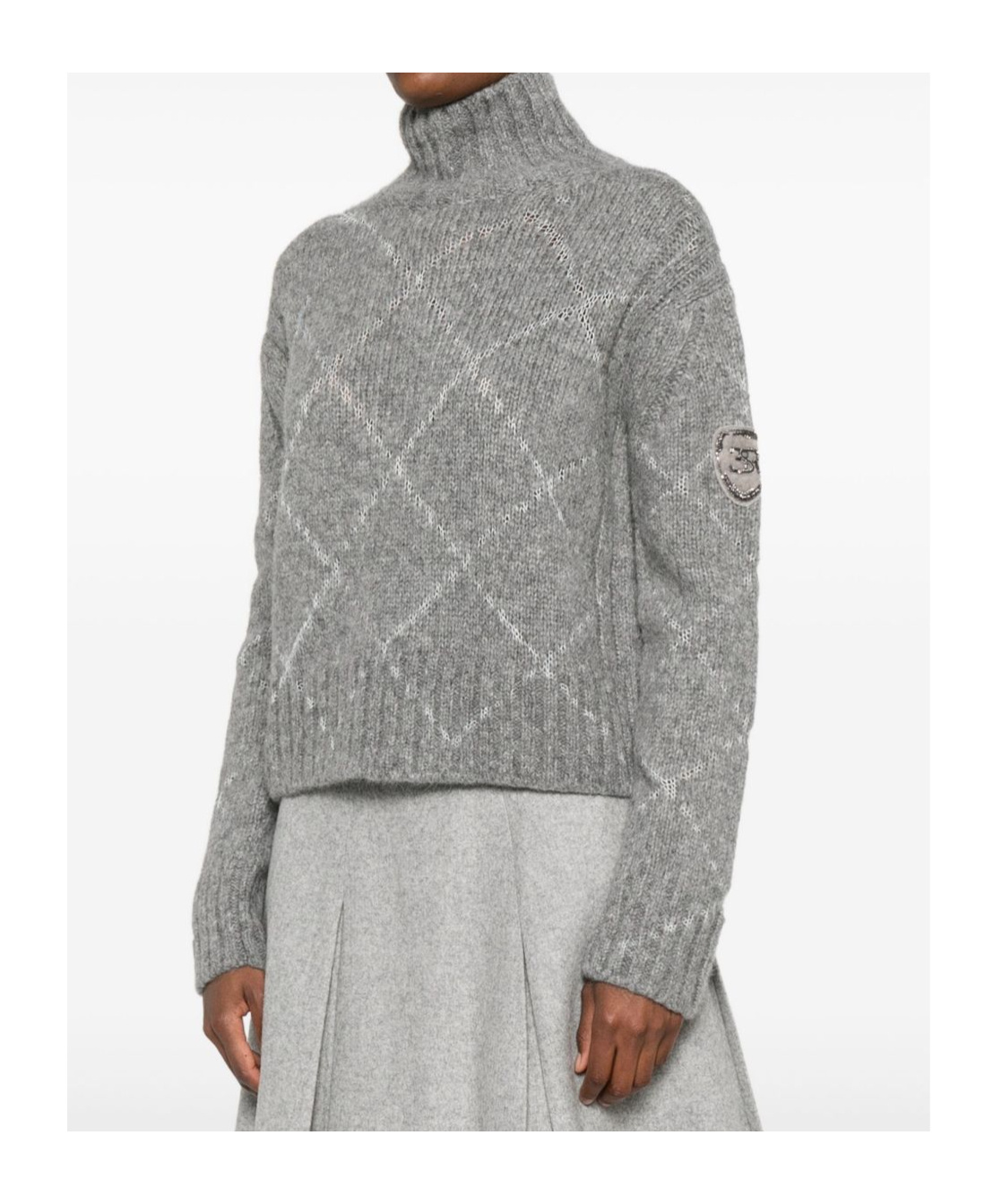 Ermanno Scervino High-neck Diamond-pattern Sweater In Gray