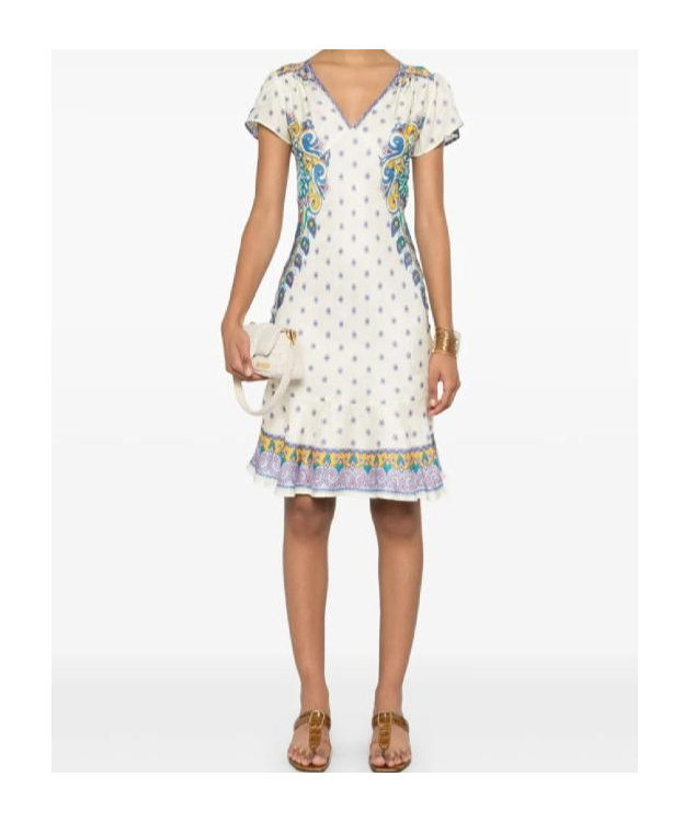 Etro Short Dresses With Cap Sleeves And Ruffle Hem In White
