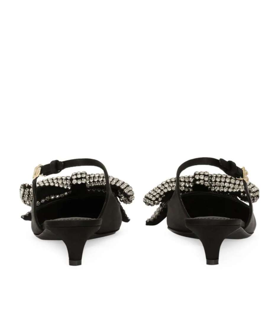Dolce & Gabbana Satin Sling-back With Rhinestone Embroidery In Black