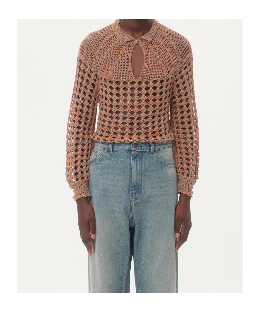 Valentino Openwork Sweater In Linen Blend In Brown