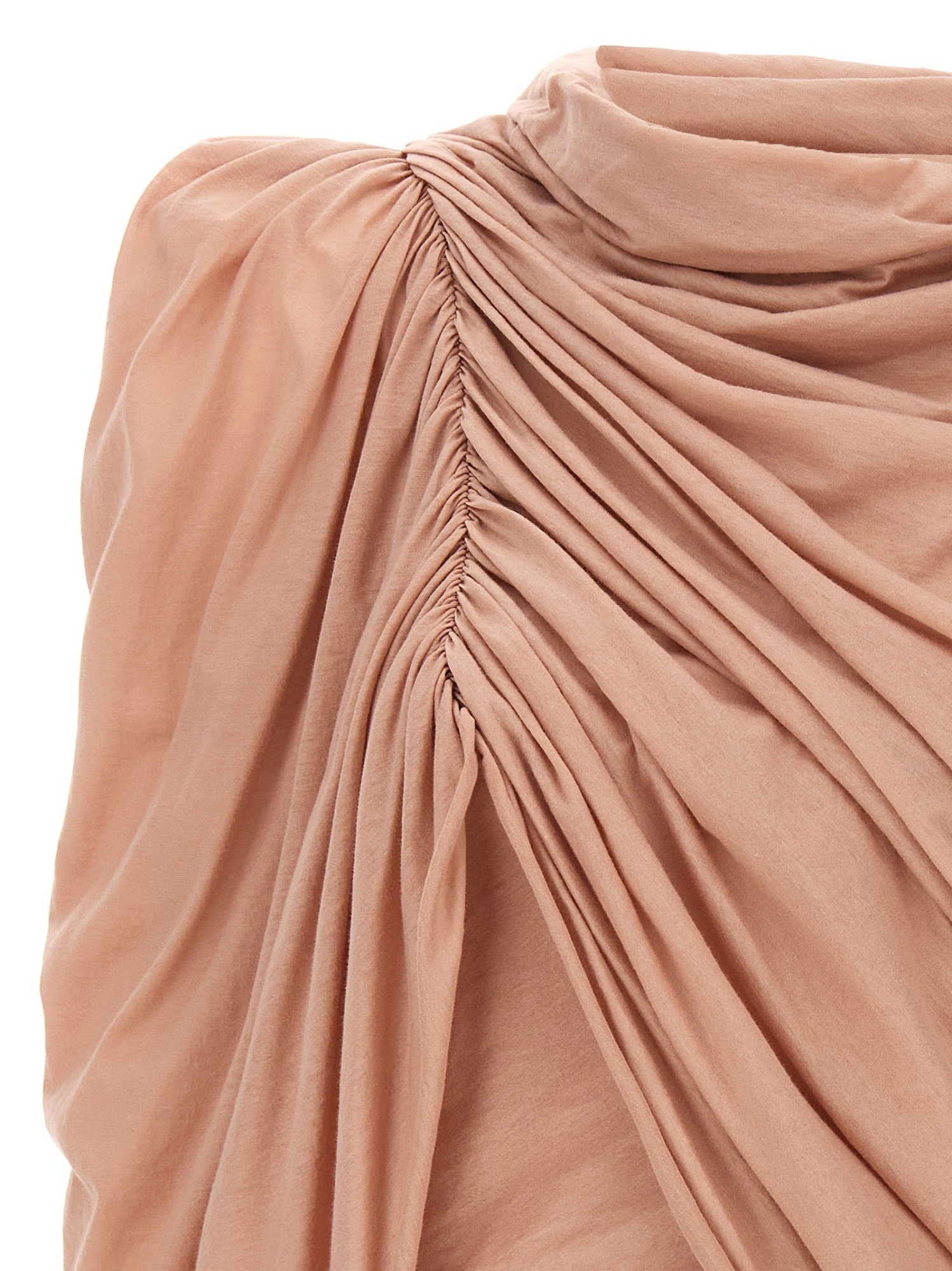 Rick Owens Draped Neutral Cotton Crew Neck Top In Nude