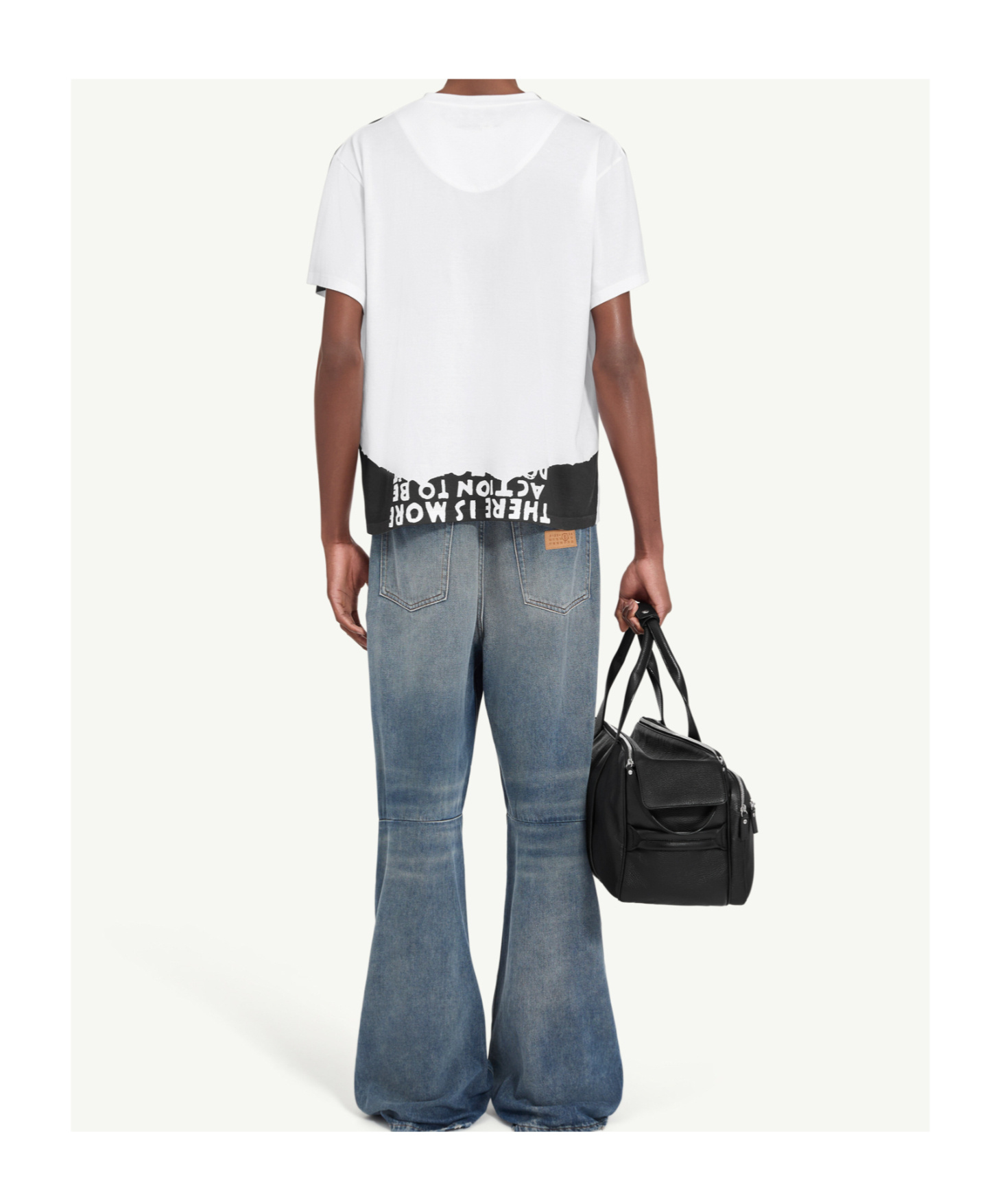 Mm6 Maison Margiela Mm6 By Maison Margiela Bicolor Contrast Print T-shirt With Round Neckline And Short Sleeves In White
