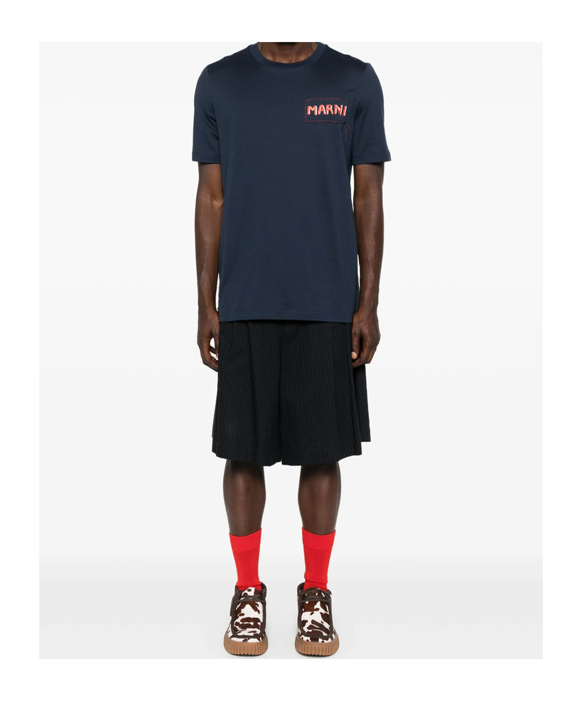 Marni T-shirt With Patch In Blue