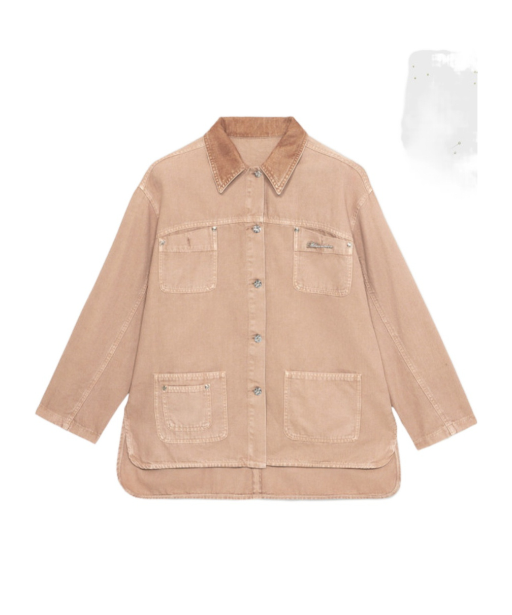 Blumarine Logo-brooch Jacket In Brown