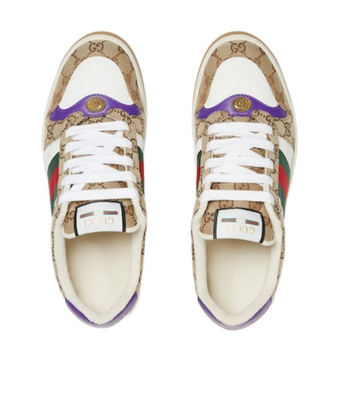 Gucci Beige Ebony Textile Gg Supreme Screener Sneakers In White