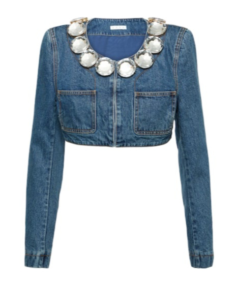 Area Embellished Cropped Denim Jacket In Blue