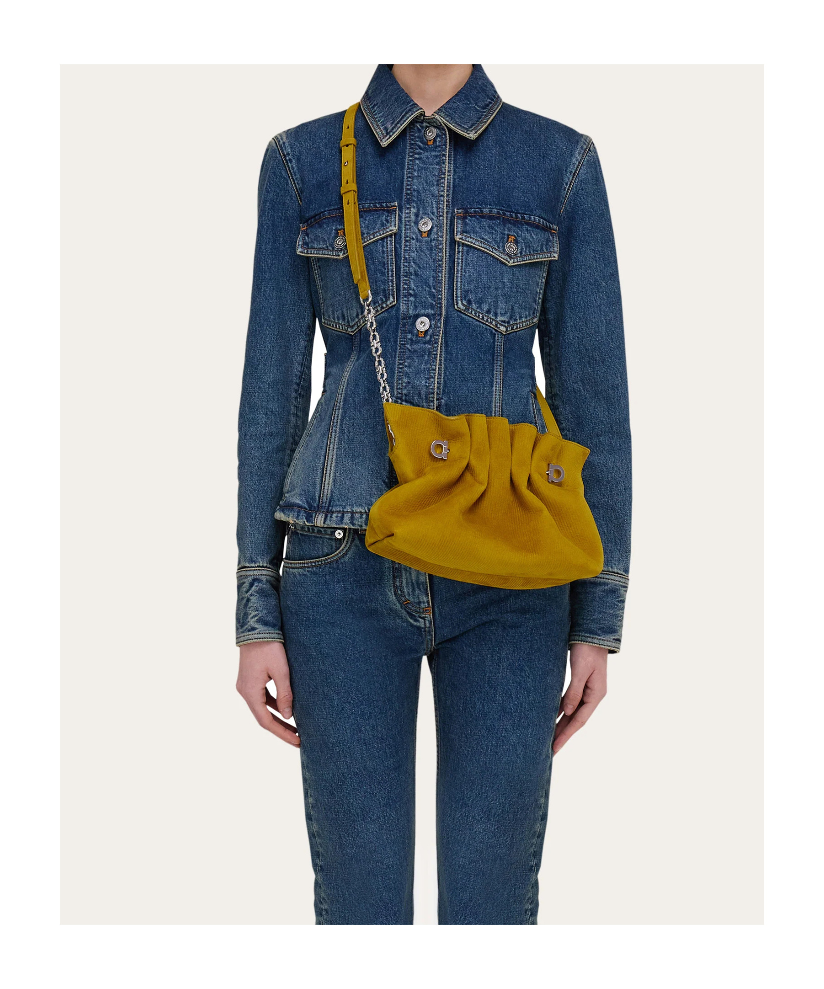 Ferragamo Soft Suede Shoulder Bag In Yellow