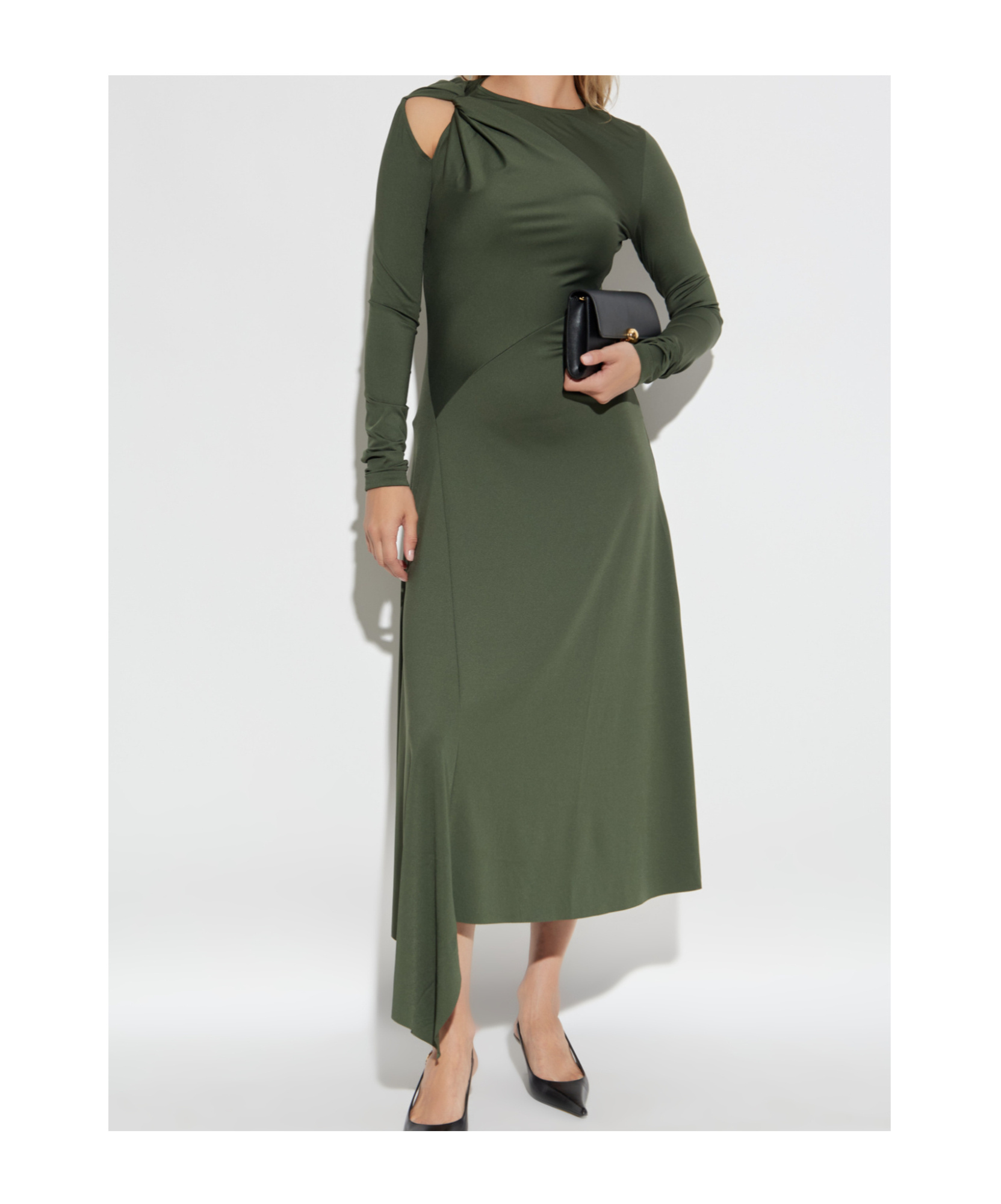 Victoria Beckham Womens Oregano Asymmetric Twist Stretch-woven Midi Dress In Green